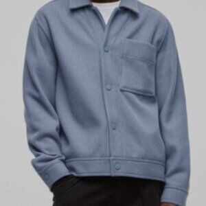 Mode of One Mens Long Sleeve Knit Trucker Jacket Blue Asphalt Size S